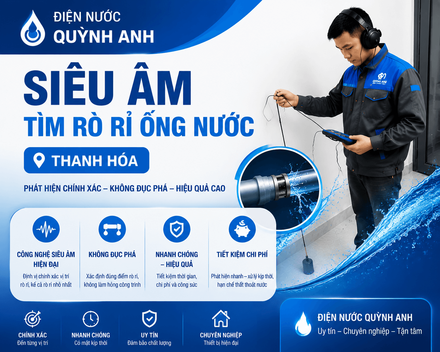 siêu âm tìm rò rỉ ống nước Thanh Hóa