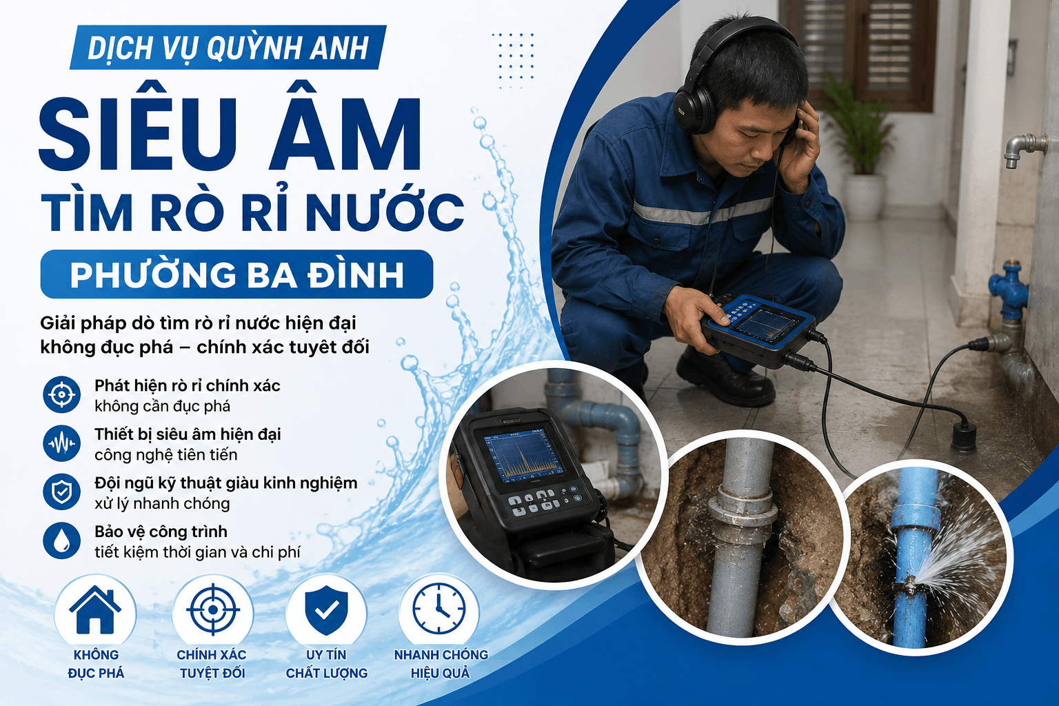 Siêu Âm Tìm Rò Rỉ Đường Ống Nước Phường Ba Đình