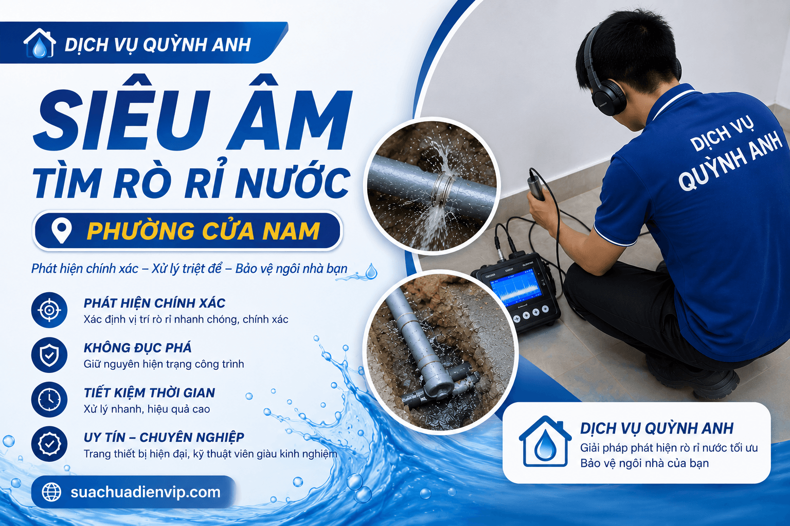 Siêu Âm Tìm Rò Rỉ Đường Ống Nước Phường Cửa Nam