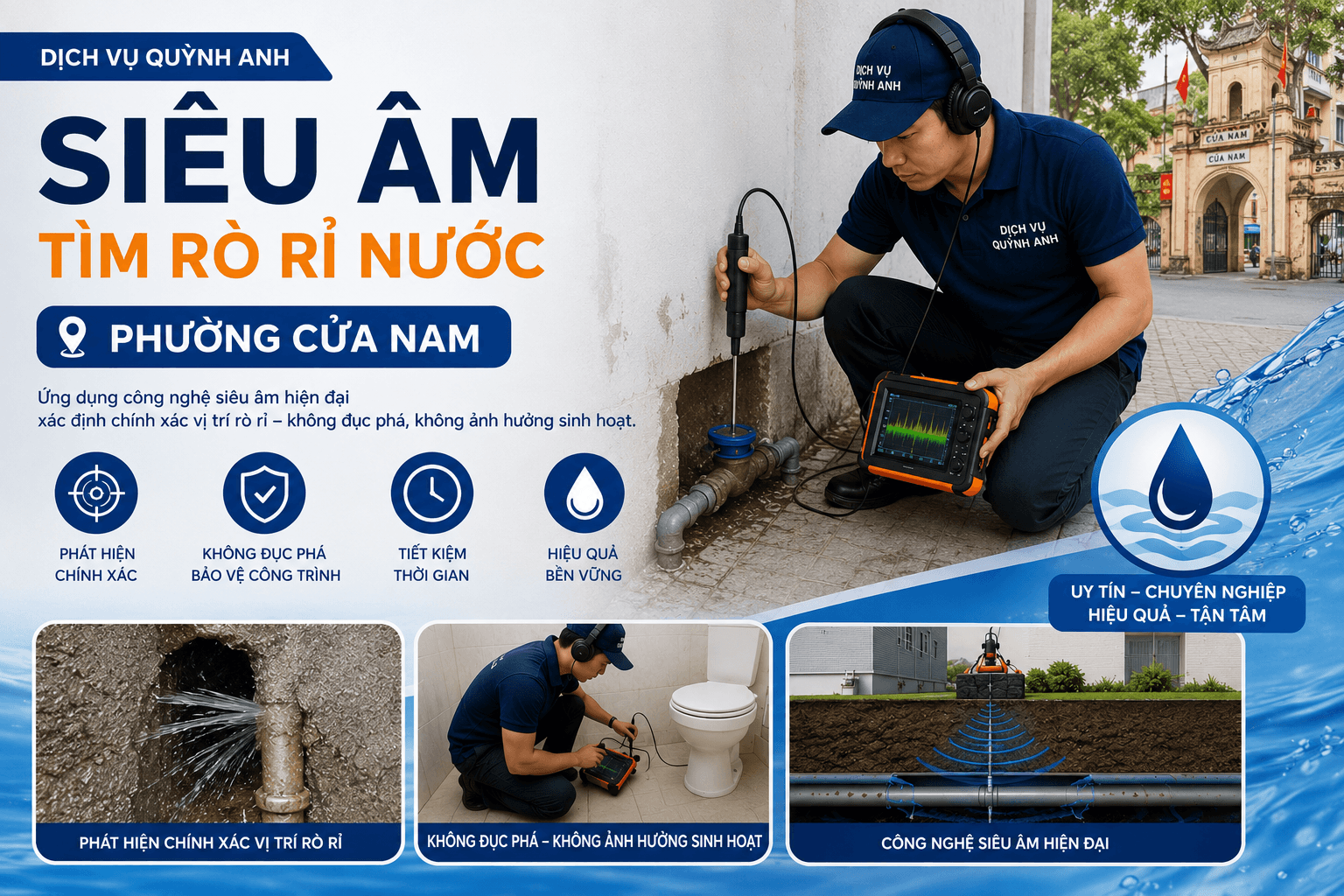 Siêu Âm Tìm Rò Rỉ Đường Ống Nước Tại Phường Cửa Nam