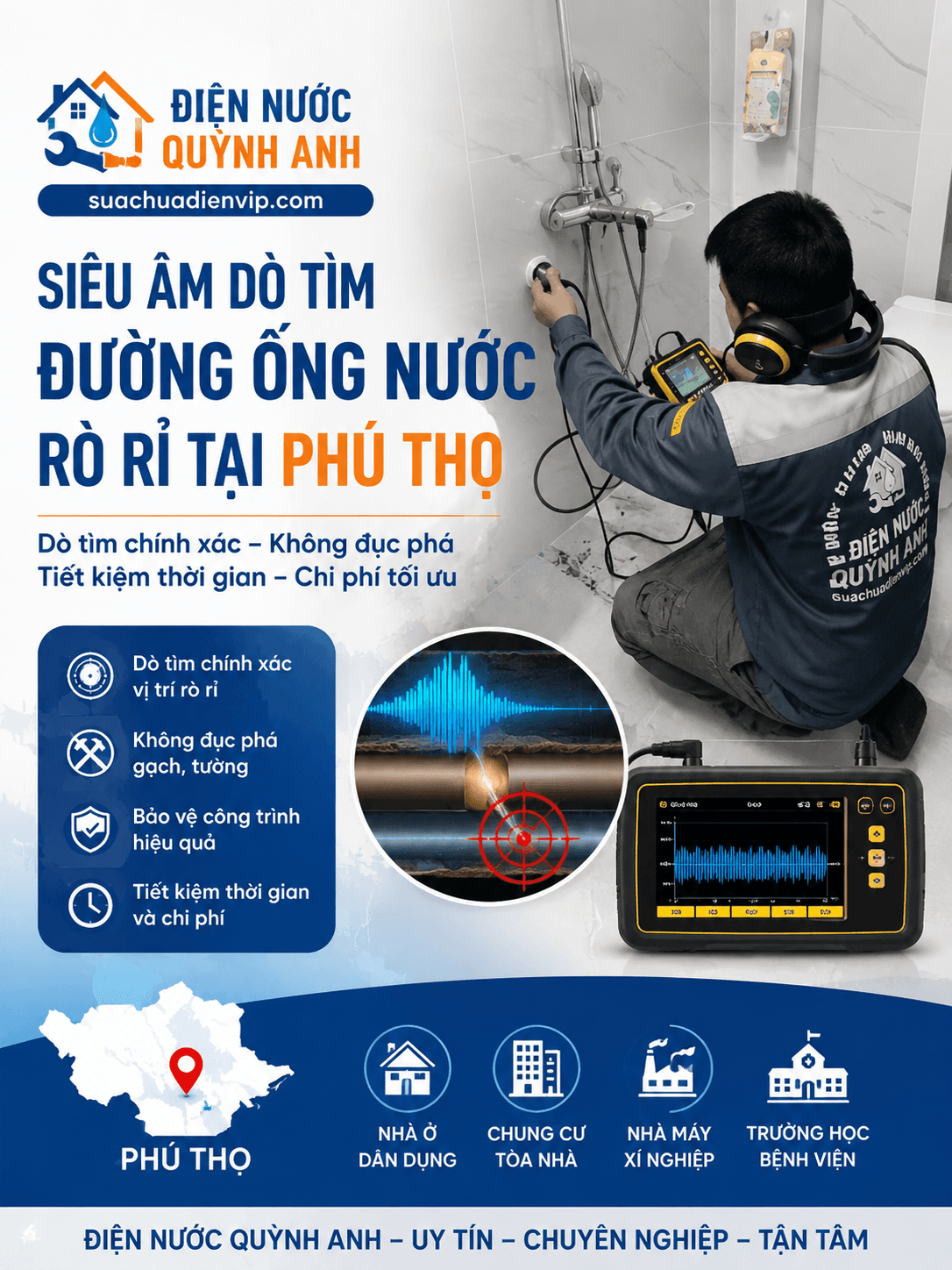 Siêu Âm Dò Tìm Đường Nước Rò Rỉ Phú Thọ