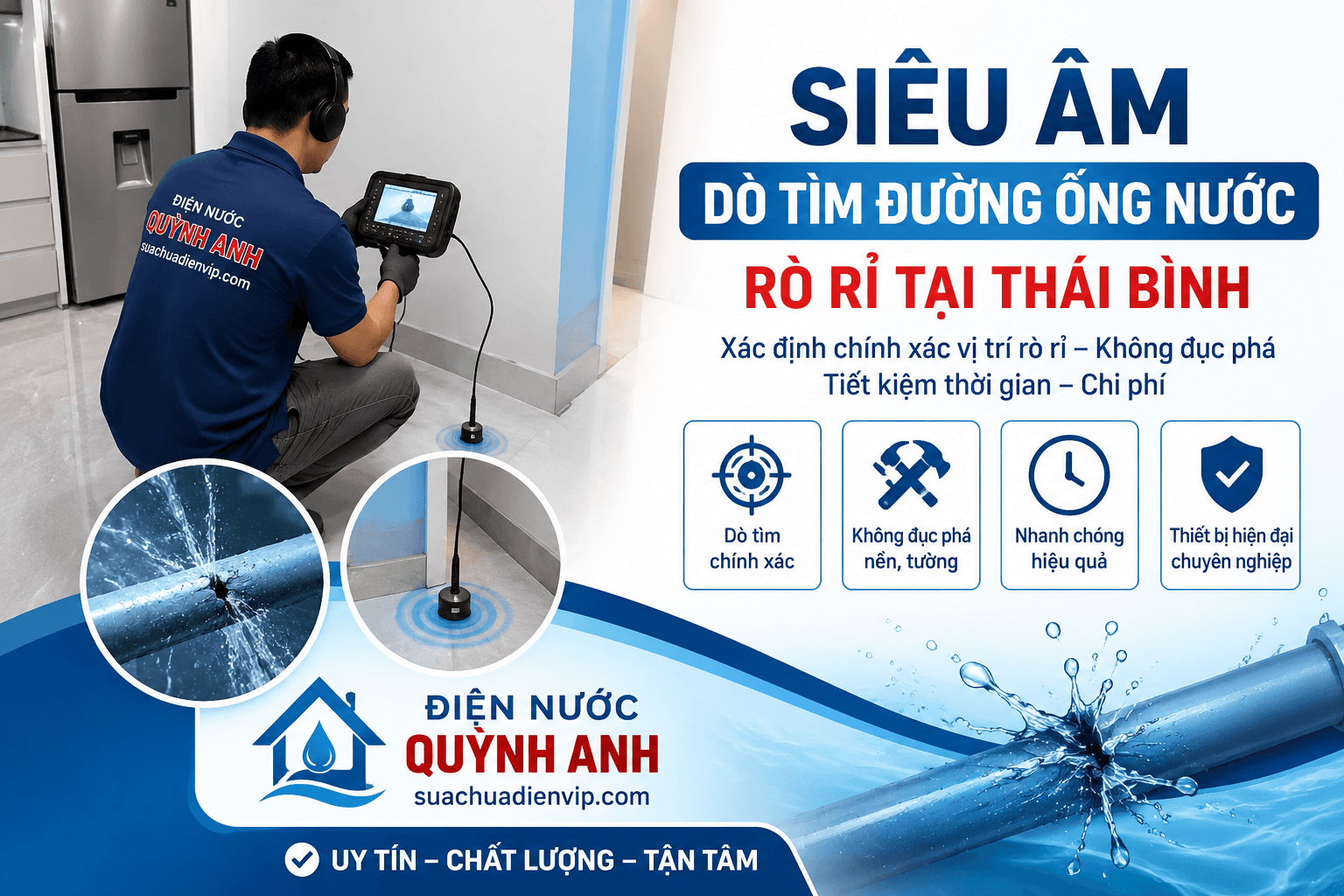 Siêu Âm Dò Tìm Đường Ống Nước Rò Rỉ Gần Đây