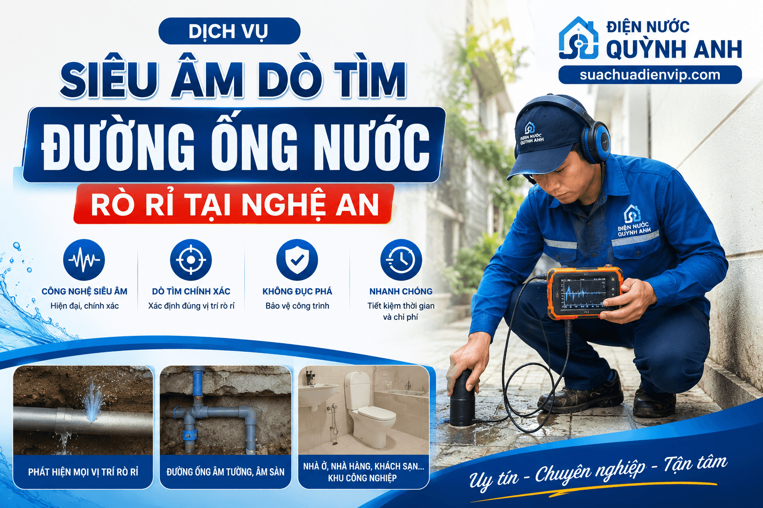 Siêu Âm Dò Tìm Đường Ống Nước Rò Rỉ Nghệ An