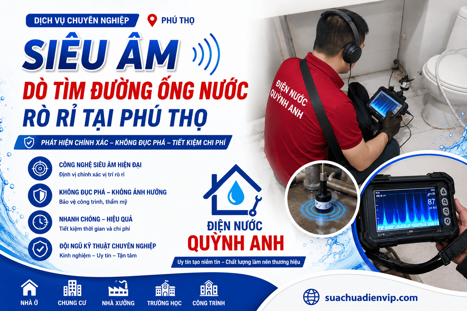Siêu Âm Dò Tìm Đường Ống Nước Rò Rỉ Phú Thọ