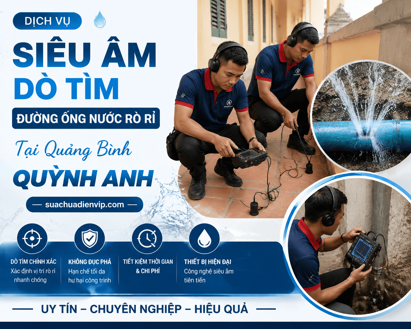 Siêu Âm Dò Tìm Đường Ống Nước Rò Rỉ Quảng Bình