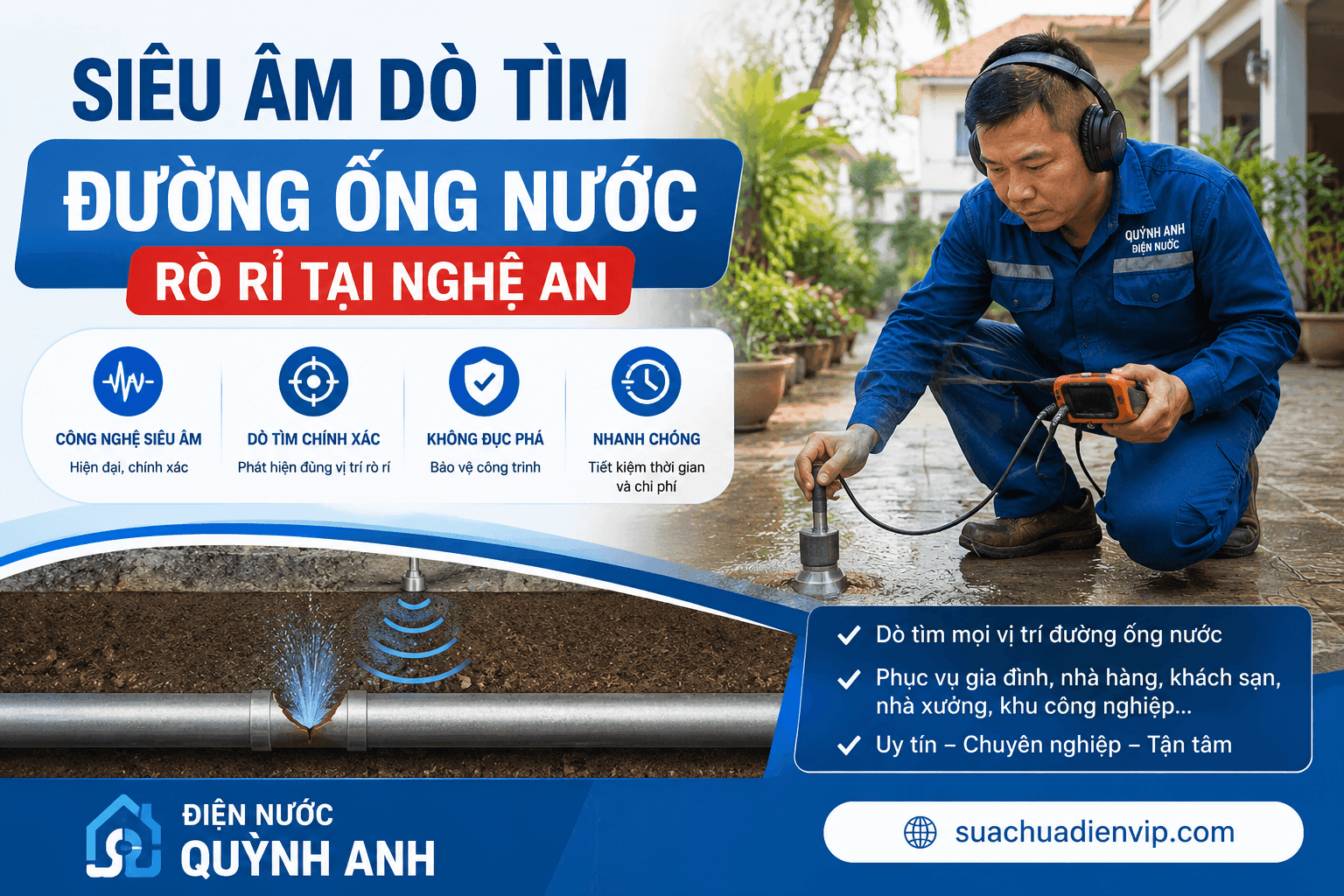 Siêu Âm Dò Tìm Đường Ống Nước Rò Rỉ Tại Nghệ An