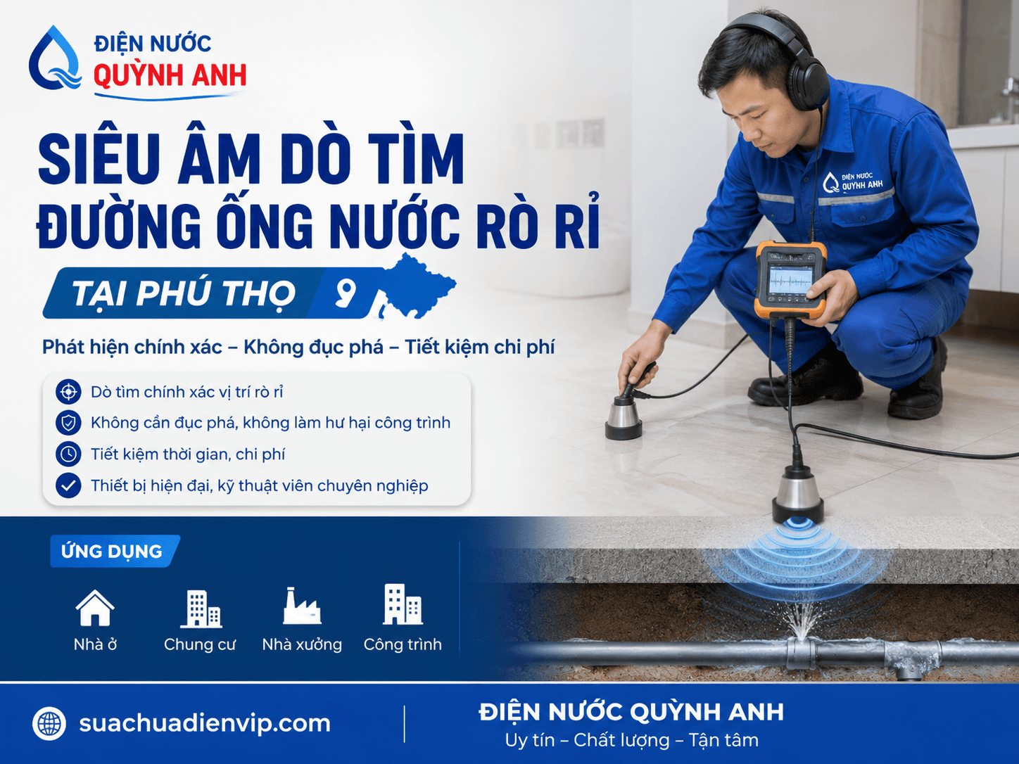 Siêu Âm Dò Tìm Đường Ống Nước Rò Rỉ Tại Phú Thọ