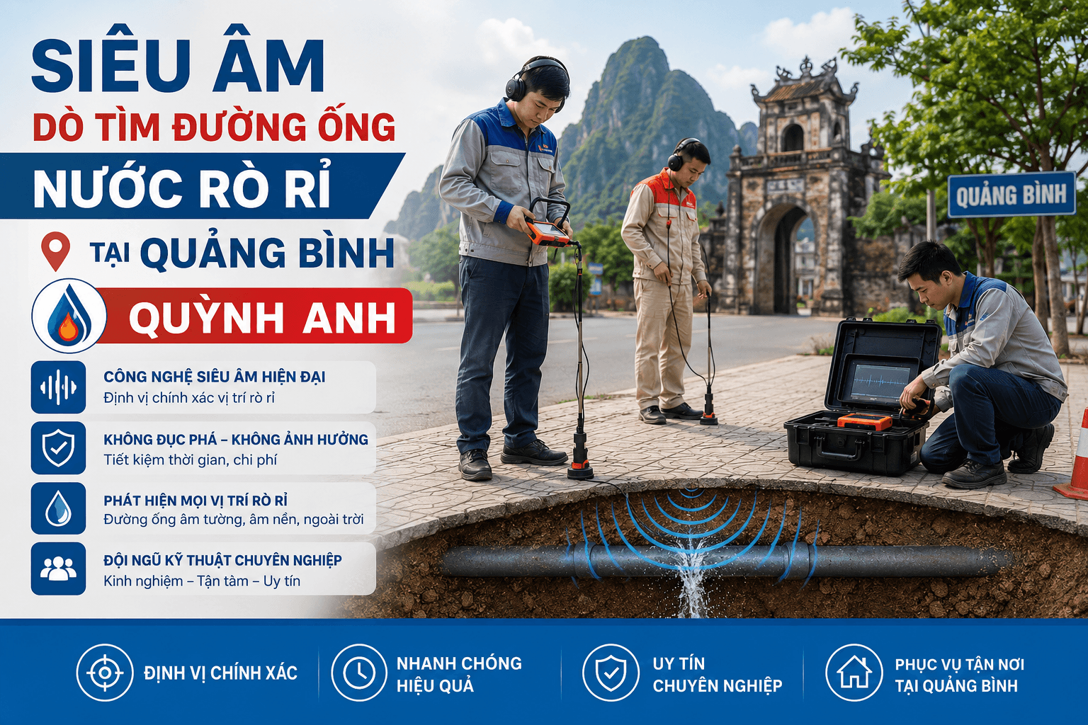Siêu Âm Dò Tìm Đường Ống Nước Rò Rỉ Tại Quảng Bình