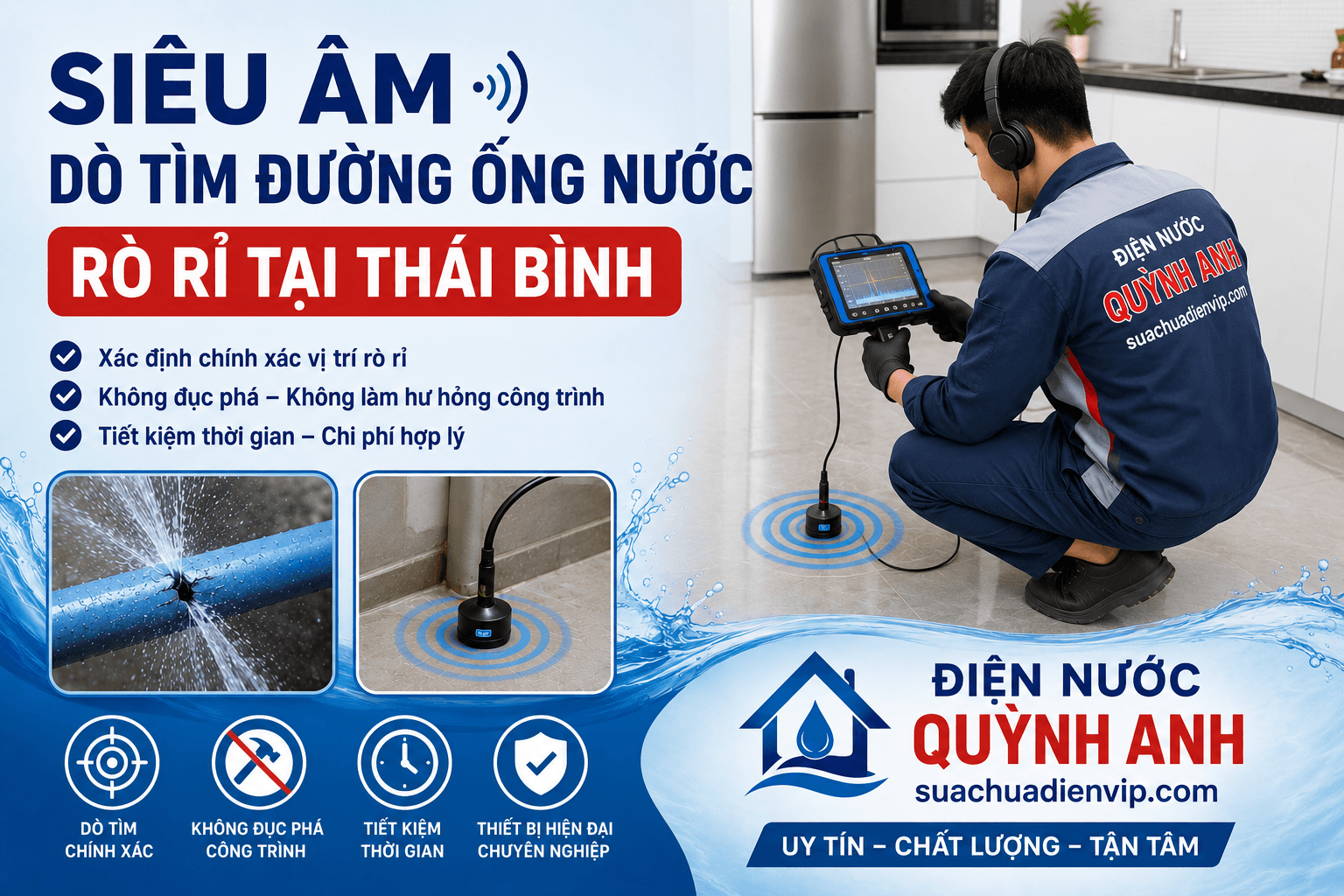 Siêu Âm Dò Tìm Đường Ống Nước Rò Rỉ Tại Thái Bình