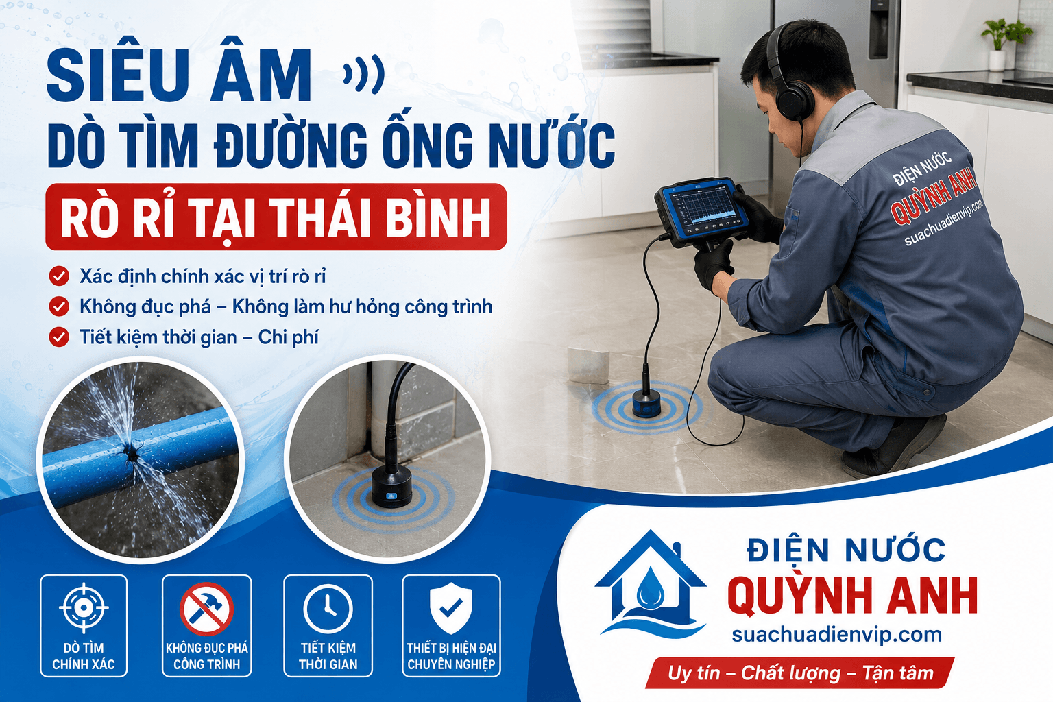 Siêu Âm Dò Tìm Đường Ống Nước Rò Rỉ Tại Tỉnh Thái Bình