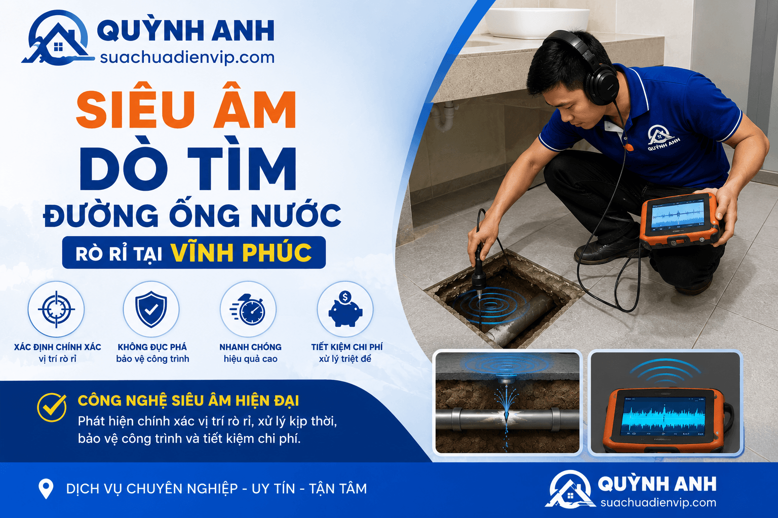 Siêu Âm Dò Tìm Đường Ống Nước Rò Rỉ Tại Vĩnh Phúc