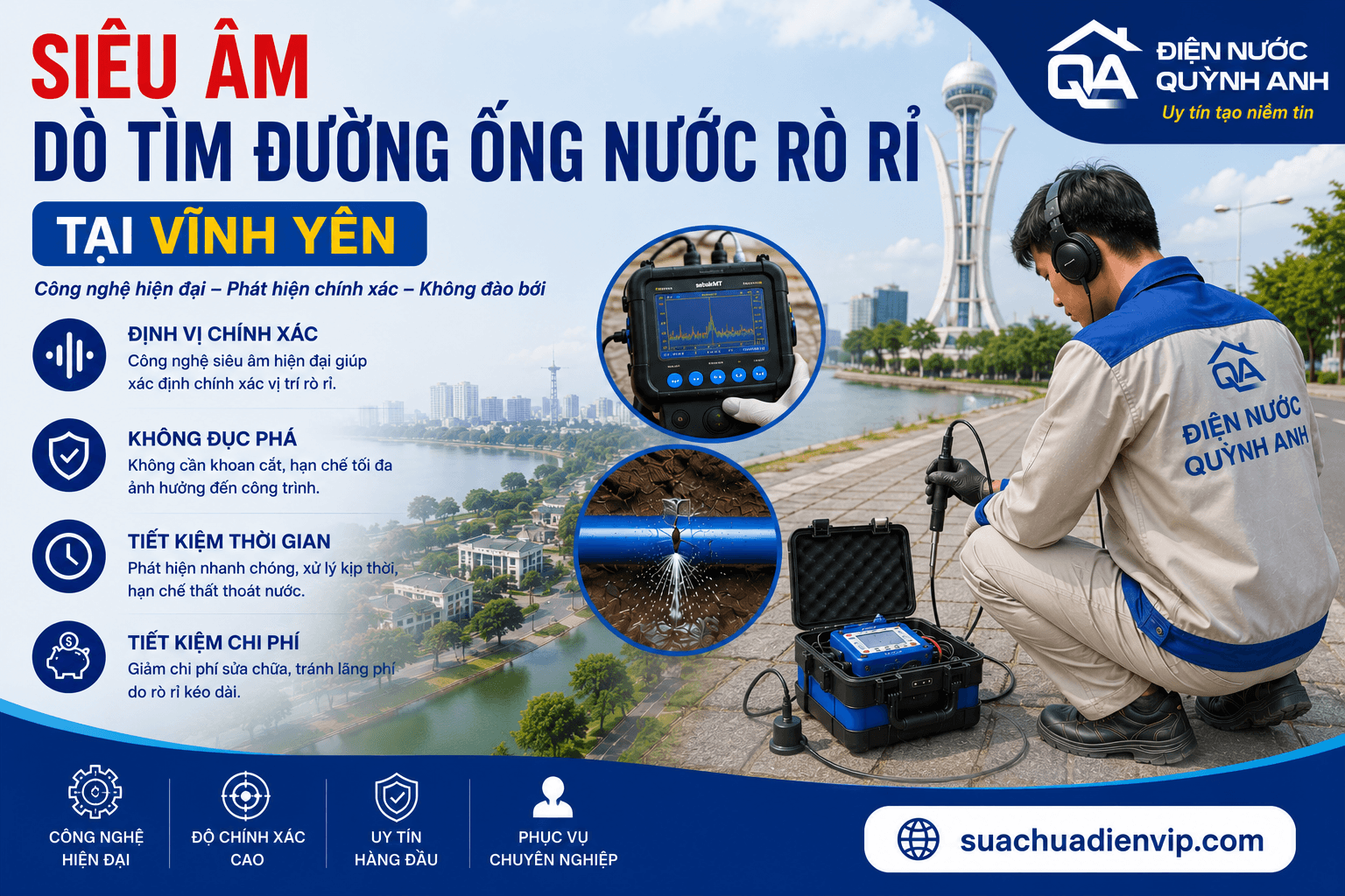 Siêu Âm Dò Tìm Đường Ống Nước Rò Rỉ Tại Vĩnh Yên