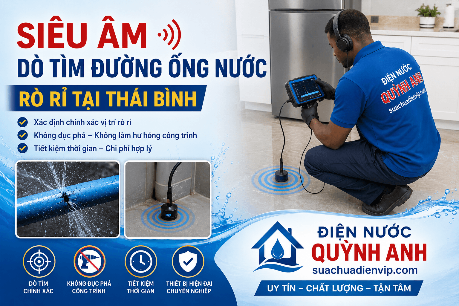 Siêu Âm Dò Tìm Đường Ống Nước Rò Rỉ Thái Bình