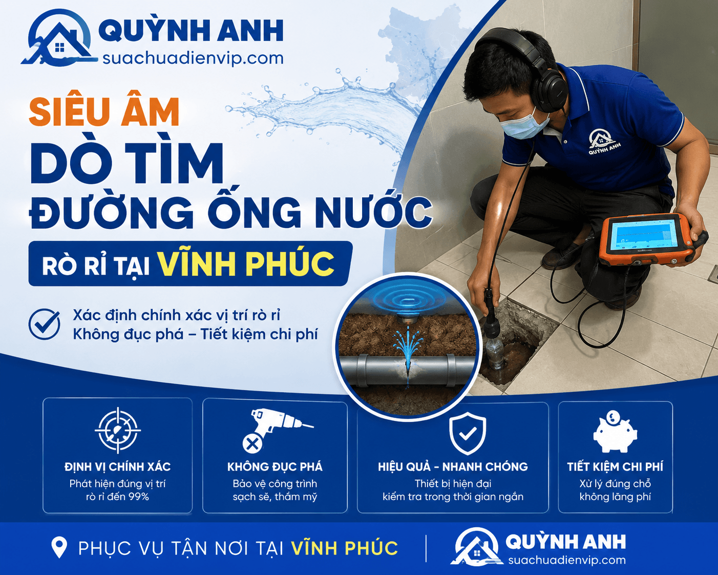 Siêu Âm Dò Tìm Đường Ống Nước Rò Rỉ Tỉnh Vĩnh Phúc