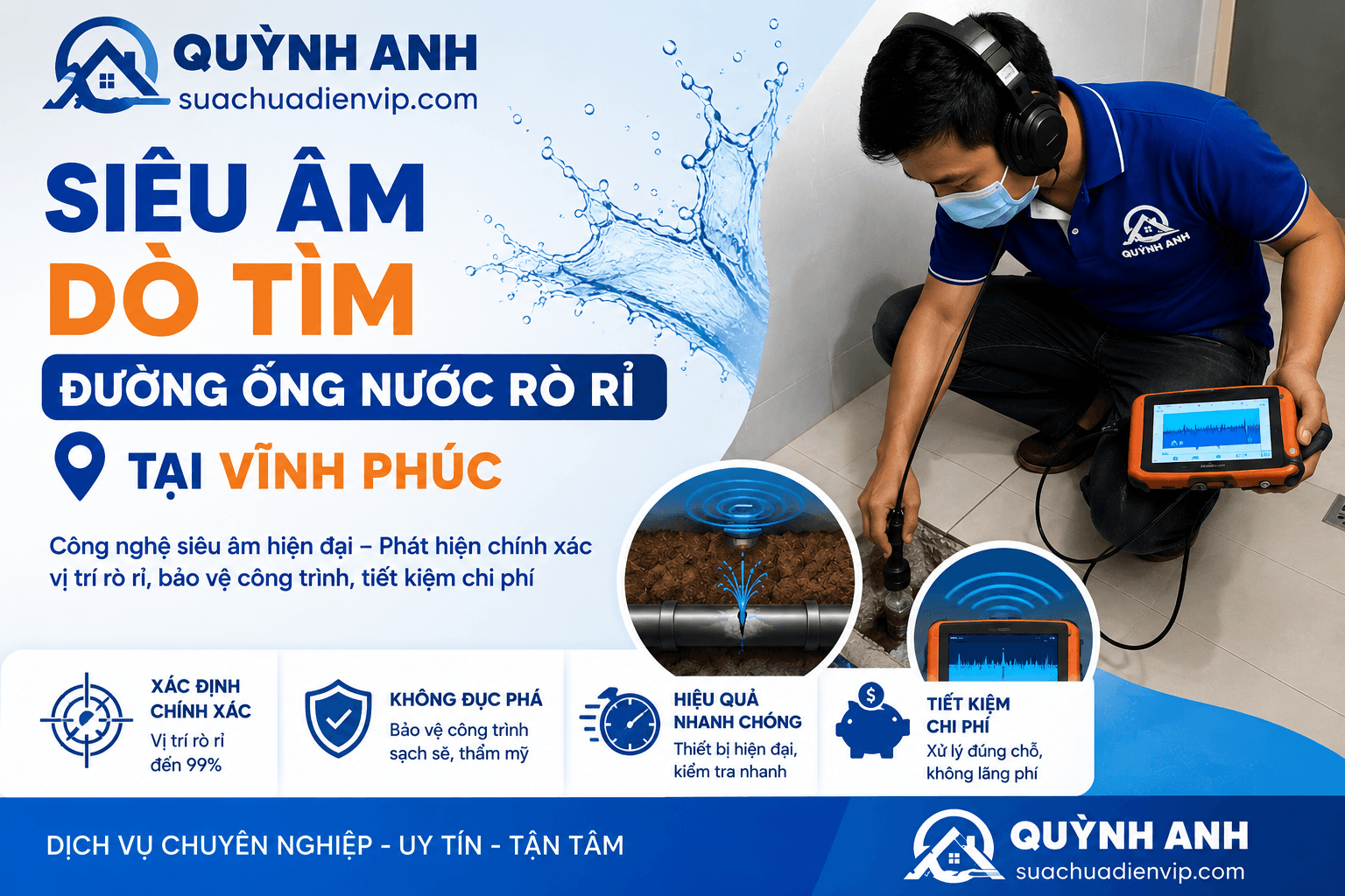 Siêu Âm Dò Tìm Đường Ống Nước Rò Rỉ Vĩnh Phúc