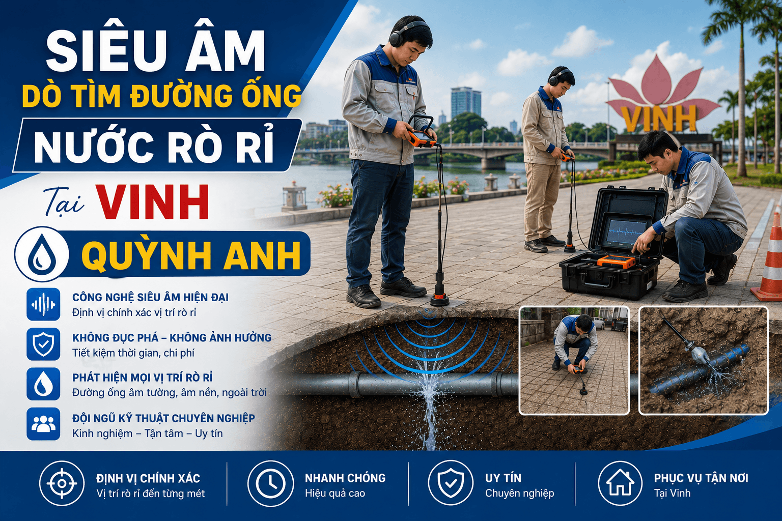 Siêu Âm Dò Tìm Đường Ống Nước Rò Rỉ Vinh