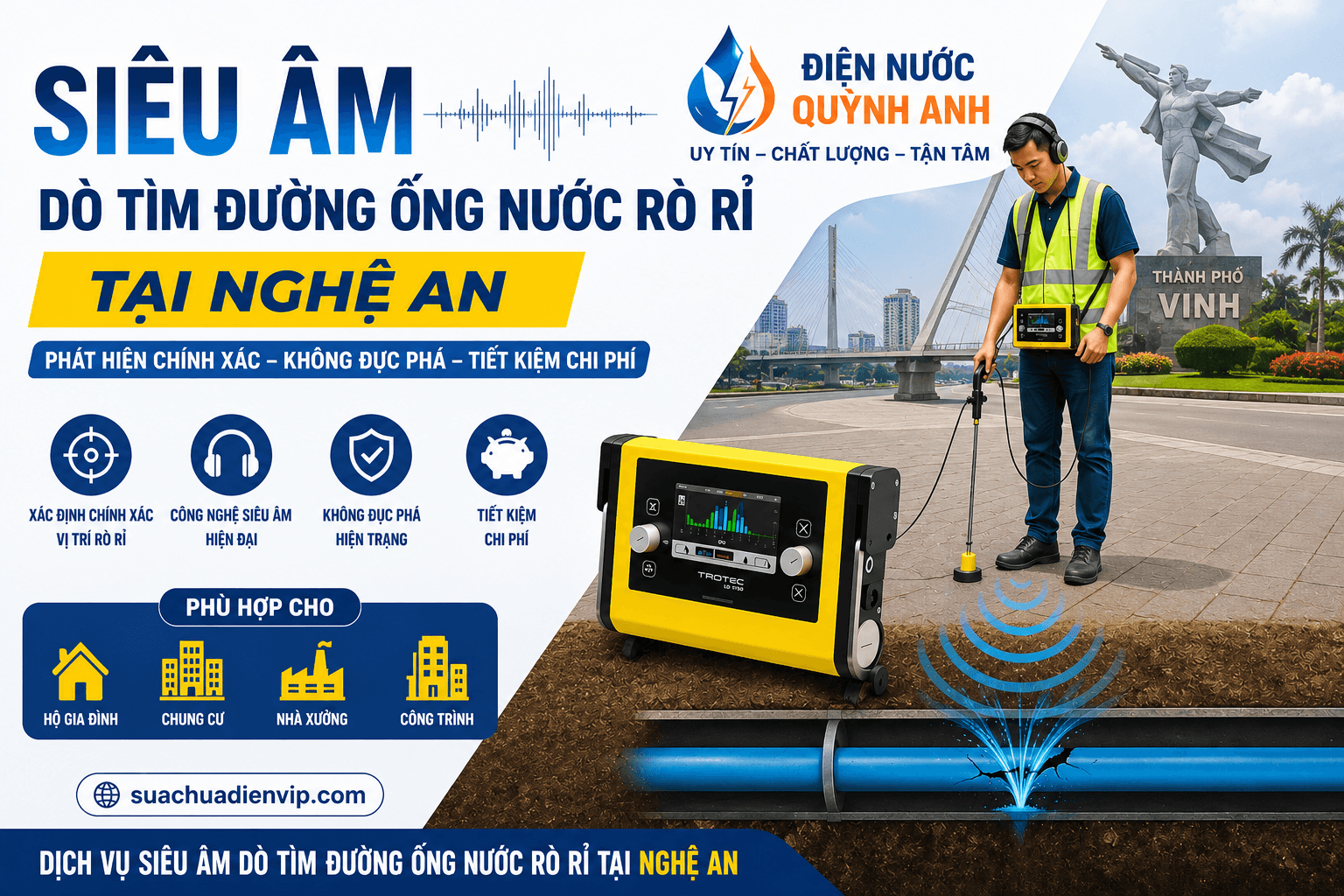 Siêu Âm Dò Tìm Đường Ống Nước Rò Rỉ ở Nghệ An