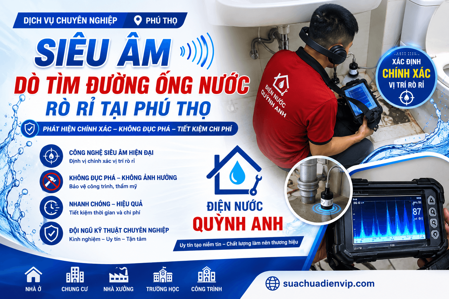 Siêu Âm Dò Tìm Đường Ống Nước Rò Rỉ ở Phú Thọ