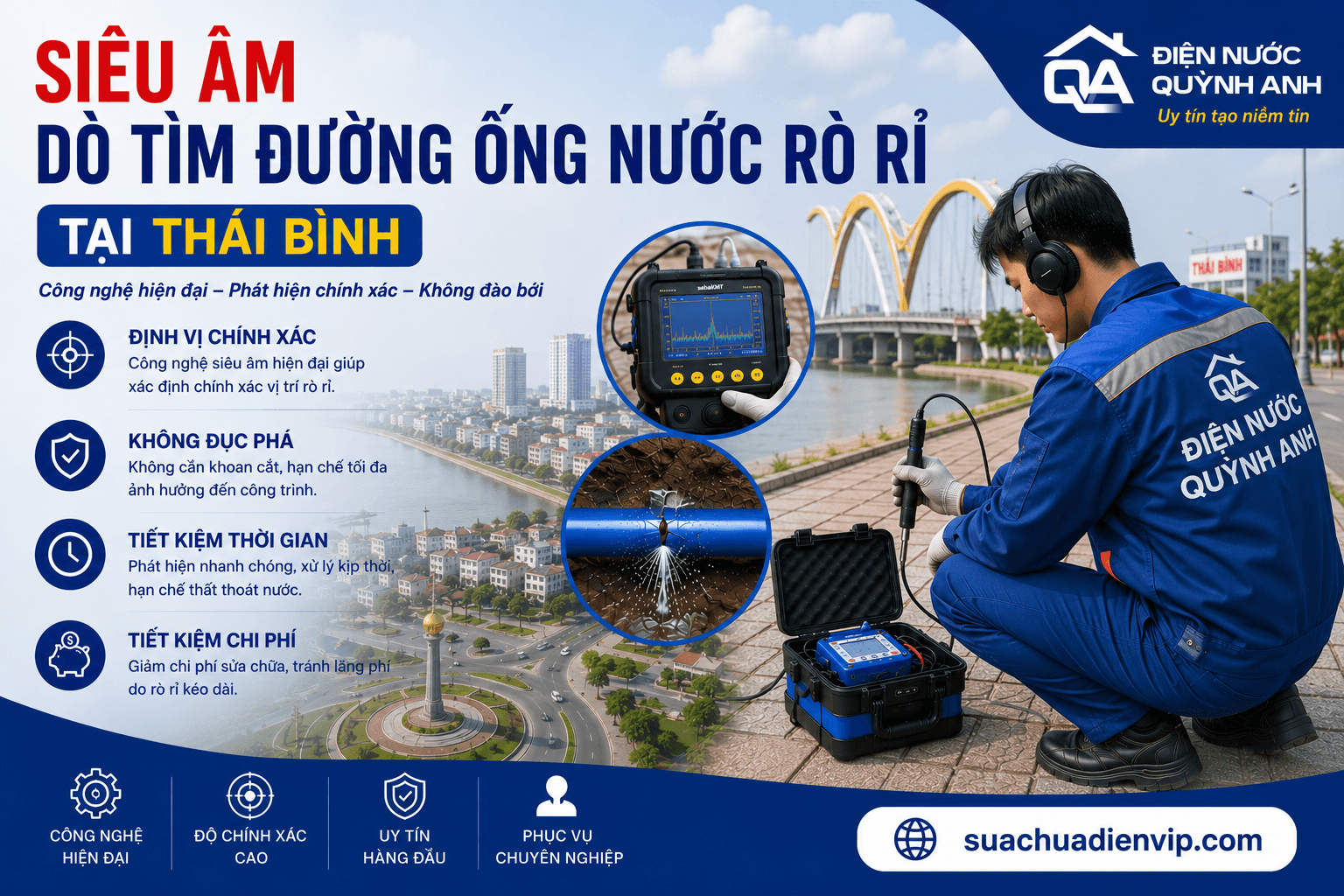 Siêu Âm Dò Tìm Đường Ống Nước Rò Rỉ ở Tại Thái Bình