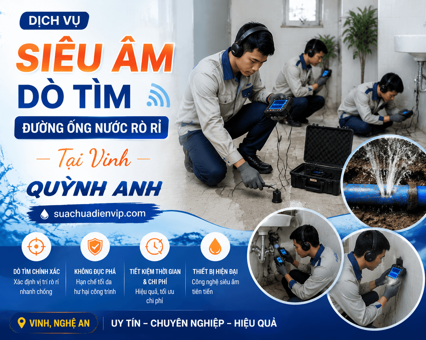Siêu Âm Dò Tìm Đường Ống Nước Rò Rỉ ở Vinh