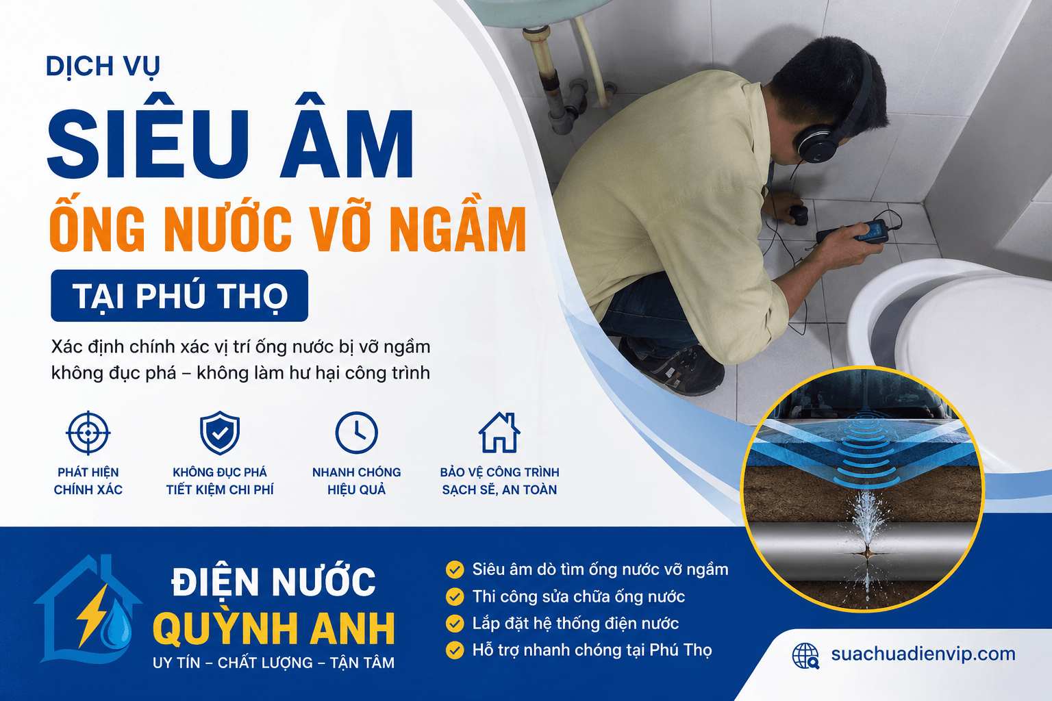 Siêu Âm Ống Nước Vỡ Ngầm Phú Thọ