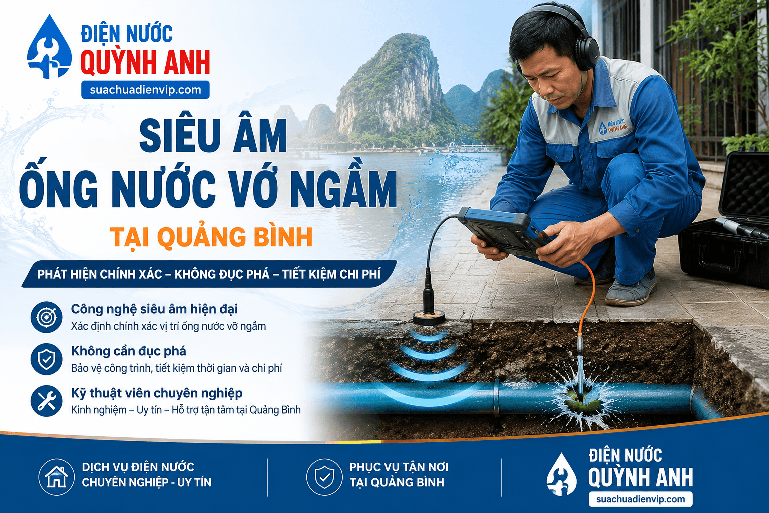 Siêu Âm Ống Nước Vỡ Ngầm Quảng Bình