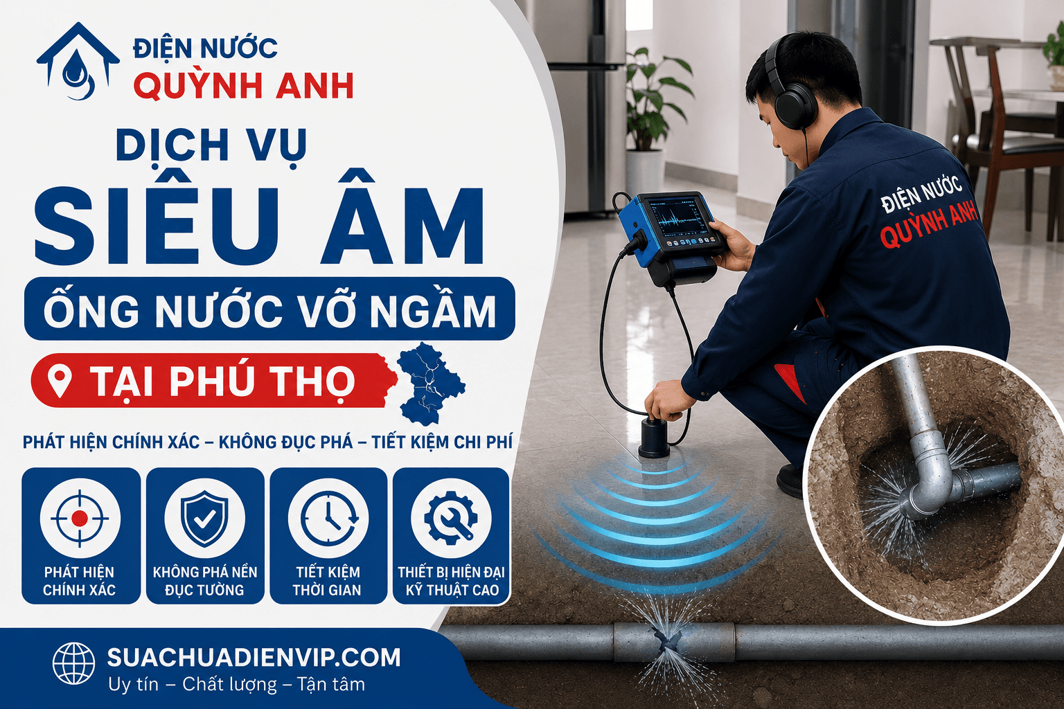 Siêu Âm Ống Nước Vỡ Ngầm Tại Phú Thọ