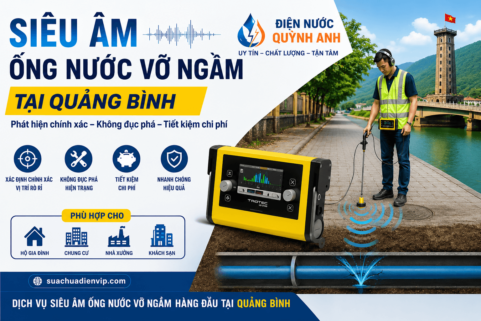 Siêu Âm Ống Nước Vỡ Ngầm Tại Quảng Bình