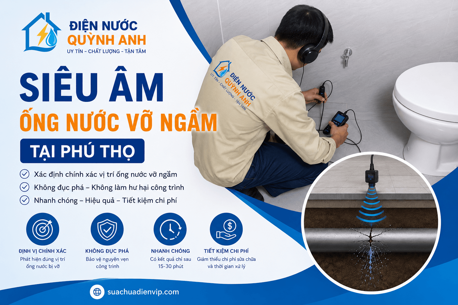Siêu Âm Ống Nước Vỡ Ngầm Tại Tỉnh Phú Thọ