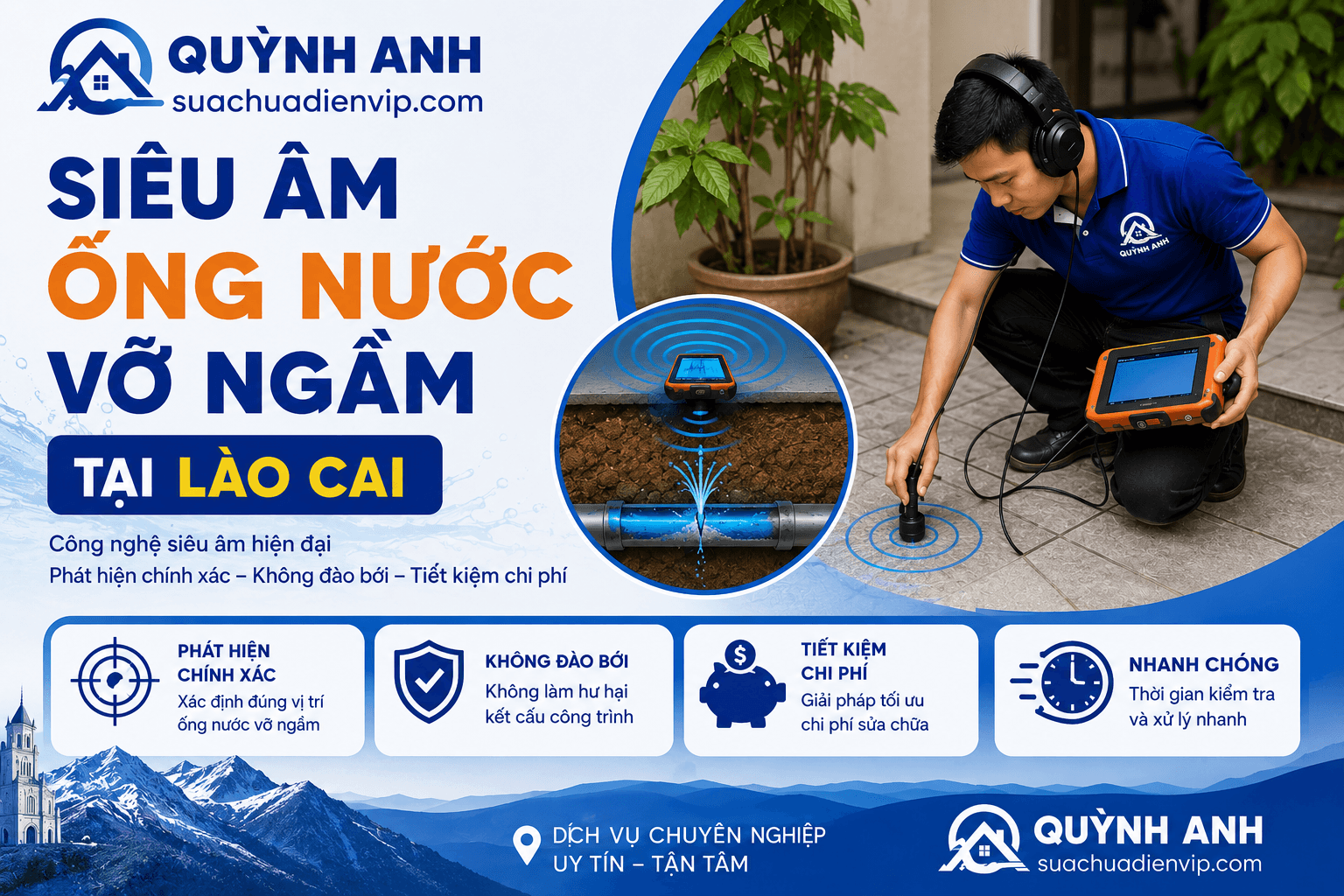 Siêu Âm Ống Nước Vỡ Ngầm Uy Tín