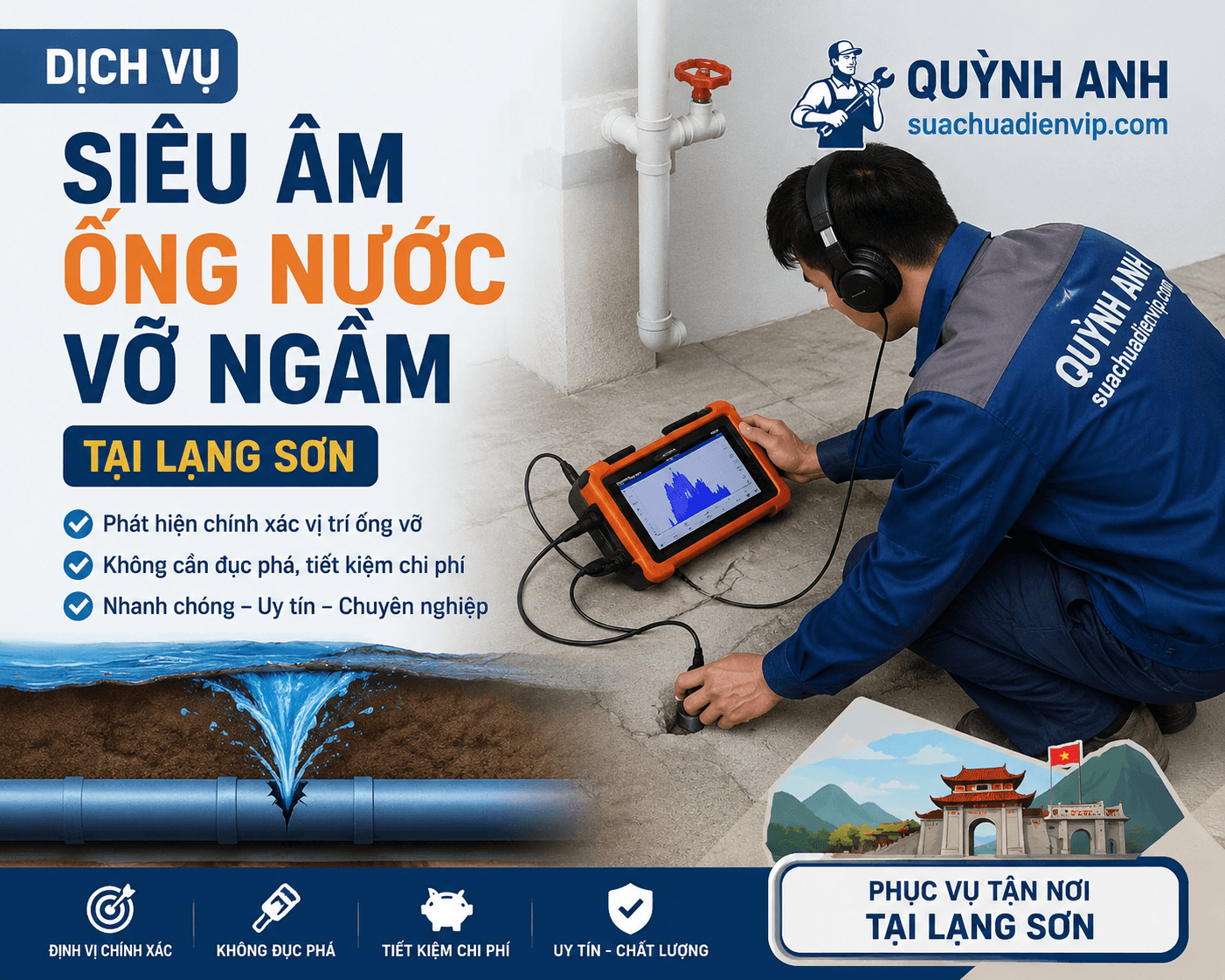 Siêu Âm Ống Nước Vỡ Ngầm Uy Tín