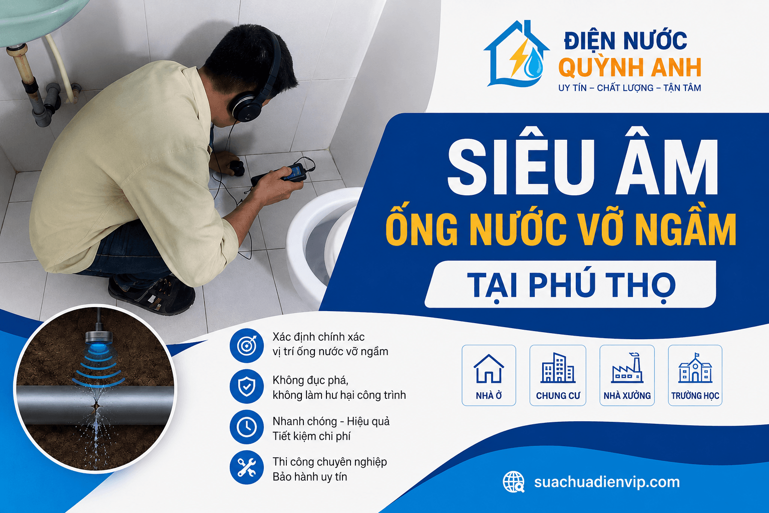 Siêu Âm Ống Nước Vỡ Ngầm Uy Tín