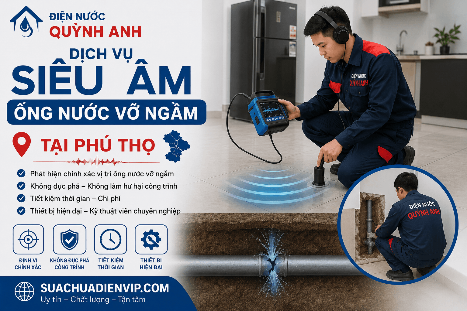 Siêu Âm Ống Nước Vỡ Ngầm ở Phú Thọ
