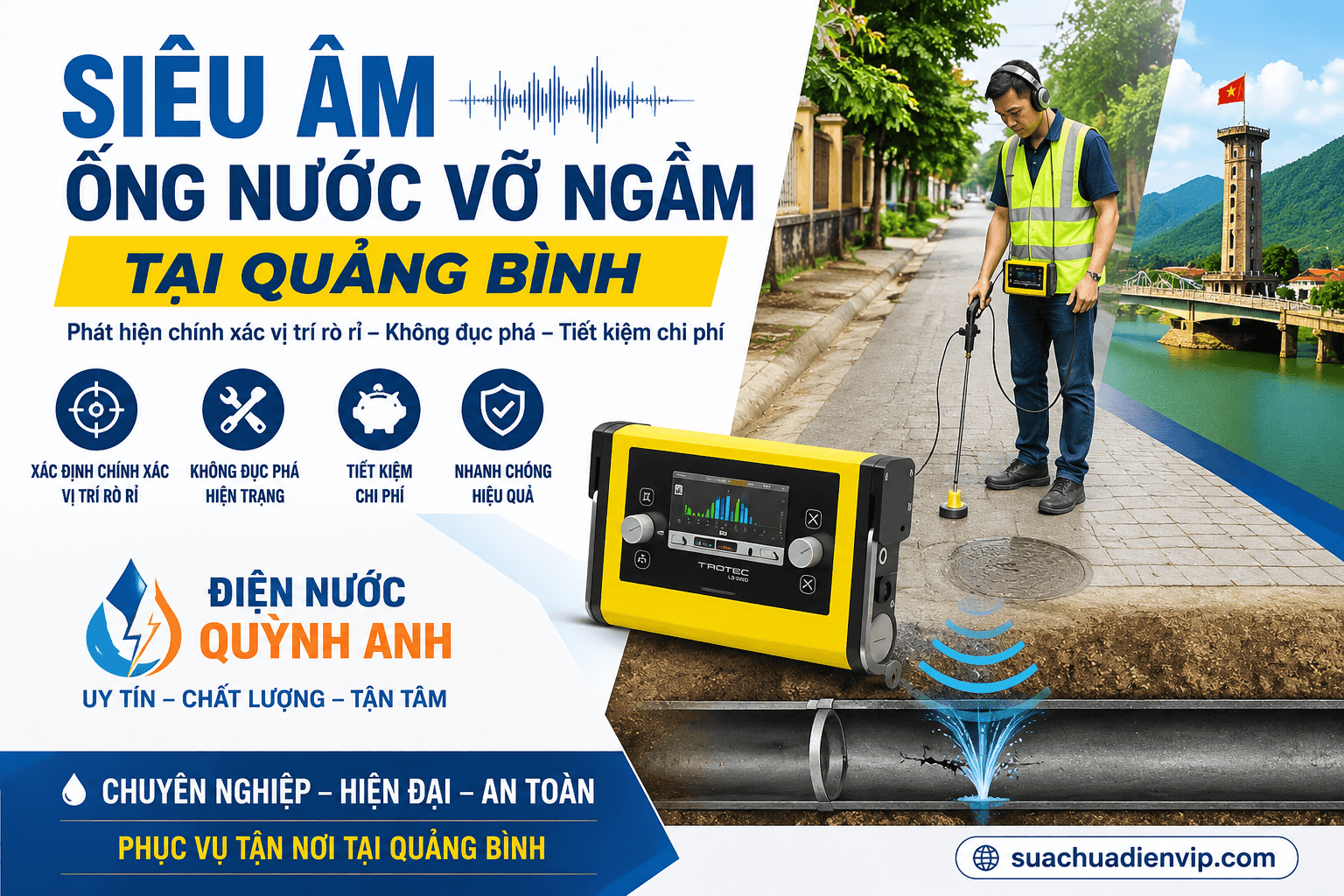 Siêu Âm Ống Nước Vỡ Ngầm ở Quảng Bình
