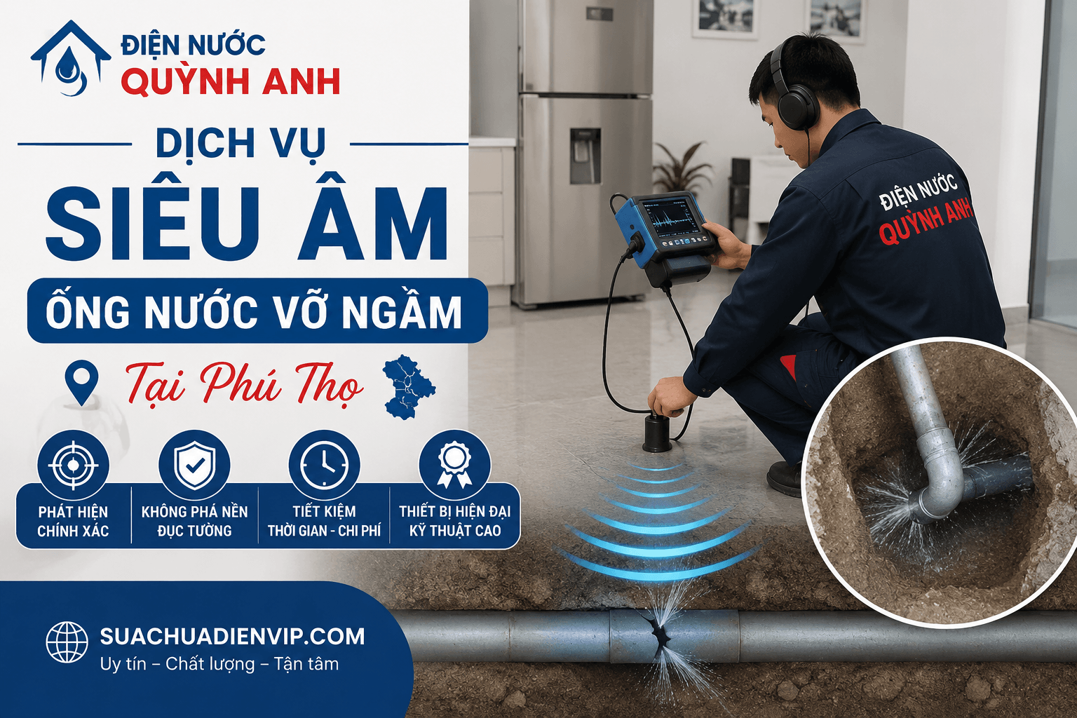 Siêu Âm Ống Nước Vỡ Ngầm