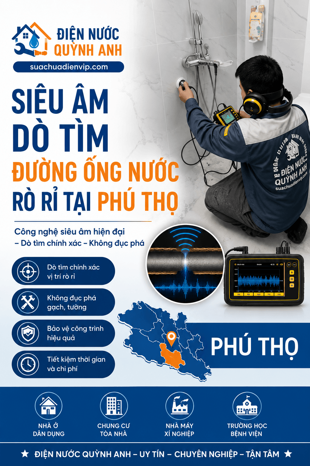 Siêu Âm Tìm Đường Ống Nước Rò Rỉ Tại Phú Thọ