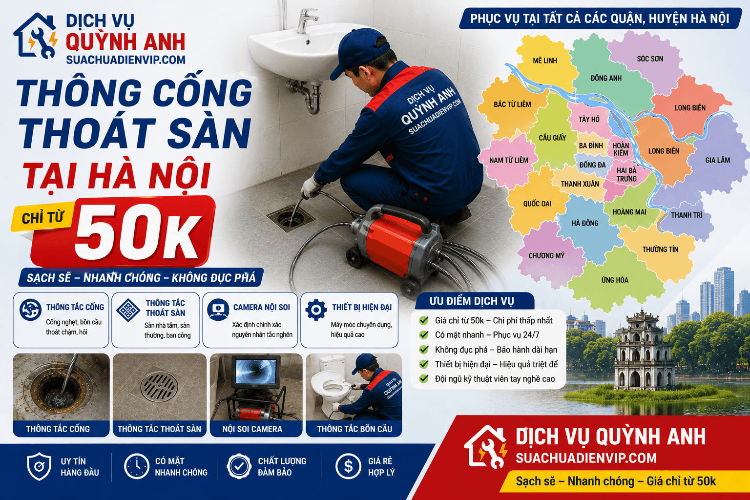 Thông Tắc Thoát Sàn Tại Hà Nội 100K –