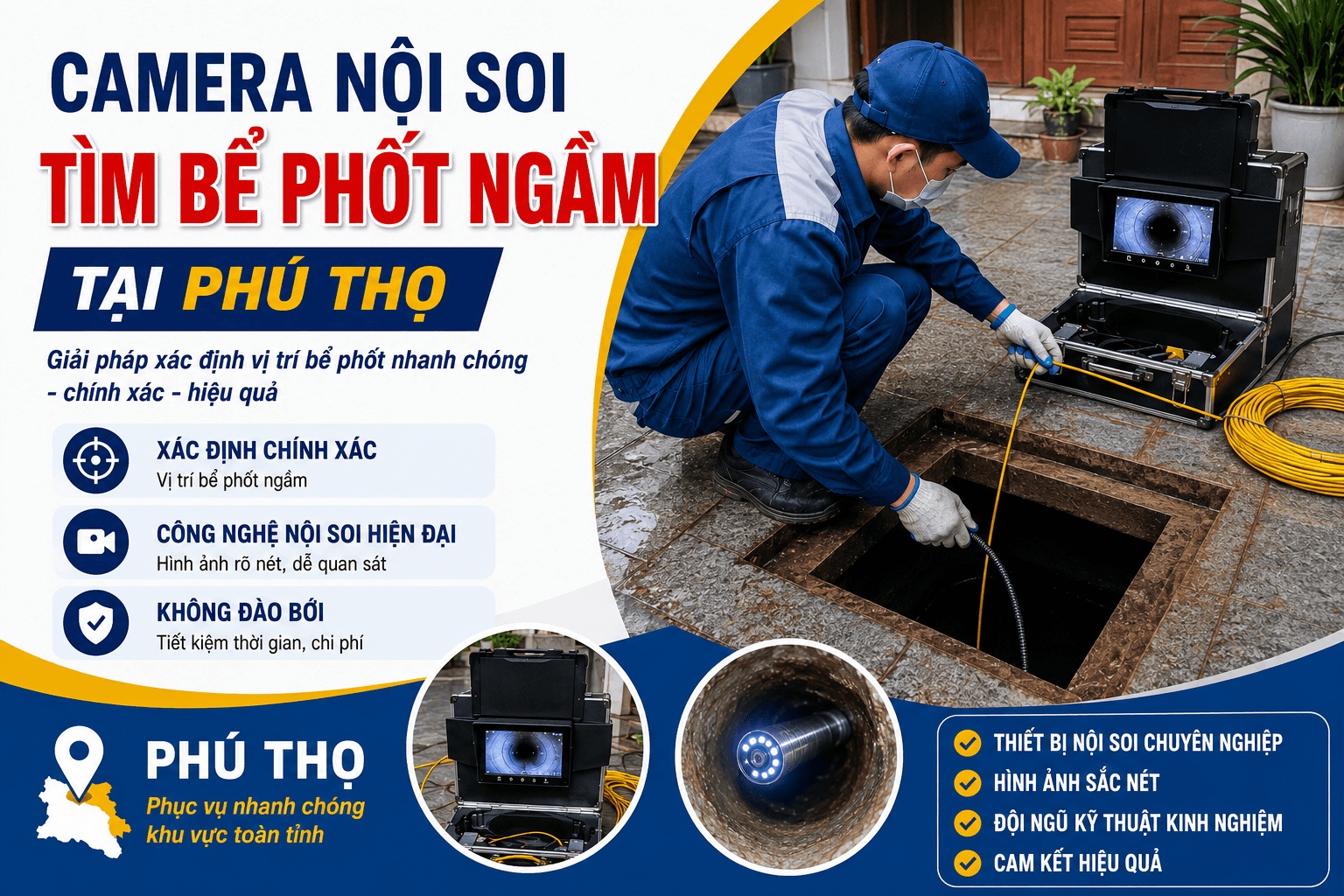 Camera Nội Soi Tìm Bể Phốt Ngầm ở Phú Thọ