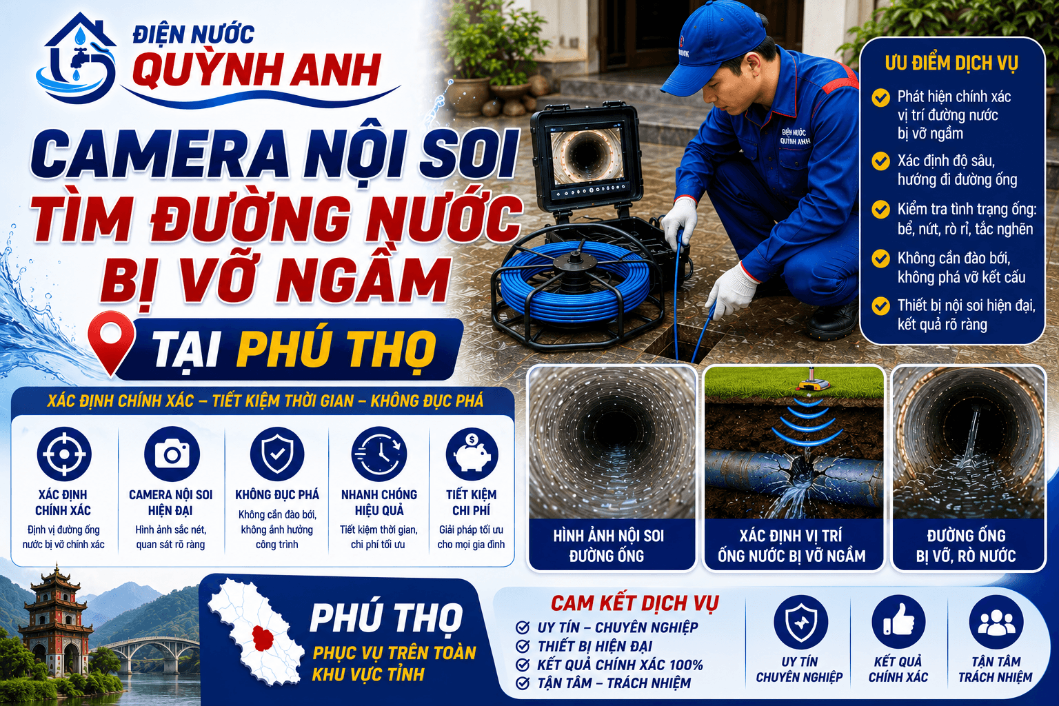 Camera Nội Soi Tìm Đường Nước Bị Vỡ Ngầm Phú Thọ