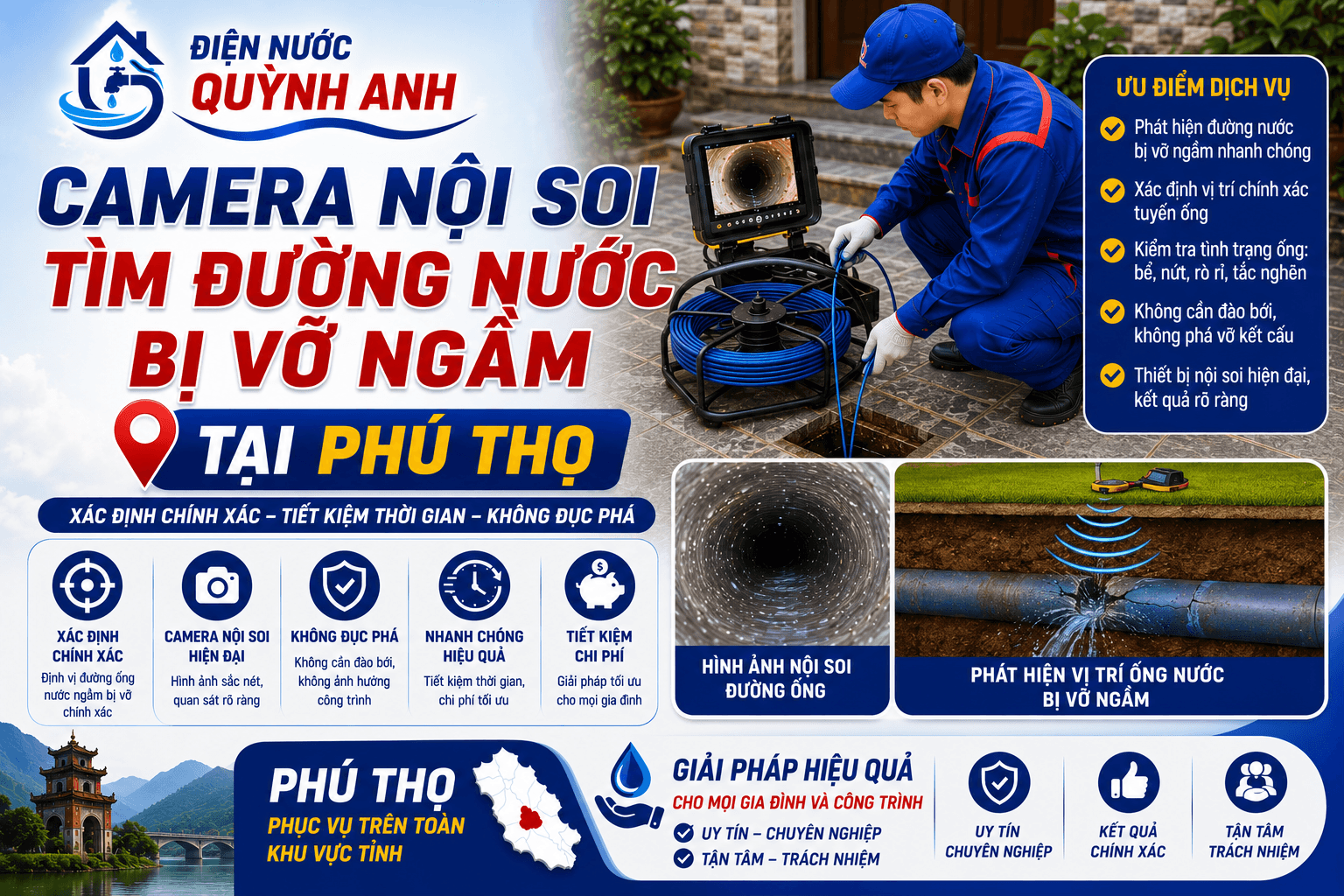 Camera Nội Soi Tìm Đường Nước Bị Vỡ Ngầm ở Phú Thọ