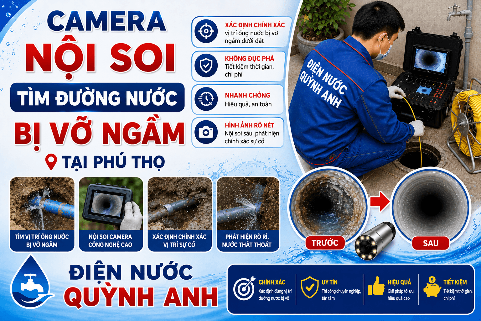 Camera Nội Soi Tìm Đường Nước Bị Vỡ Ngầm ở Tại Phú Thọ