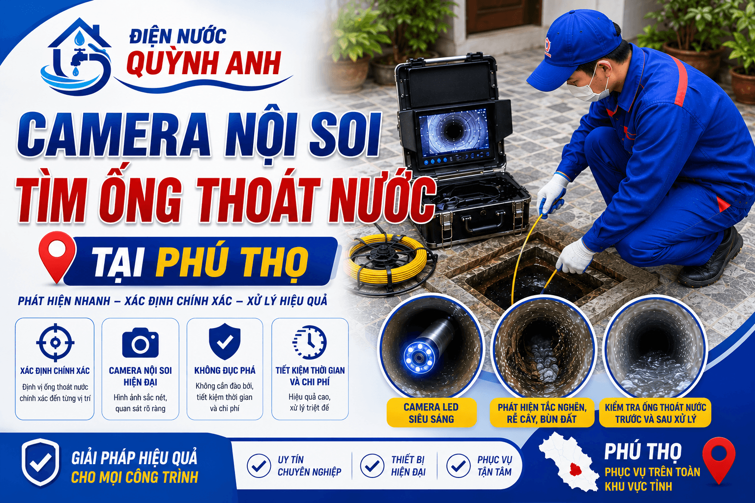 Camera Nội Soi Tìm Ống Thoát Nước ở Phú Thọ