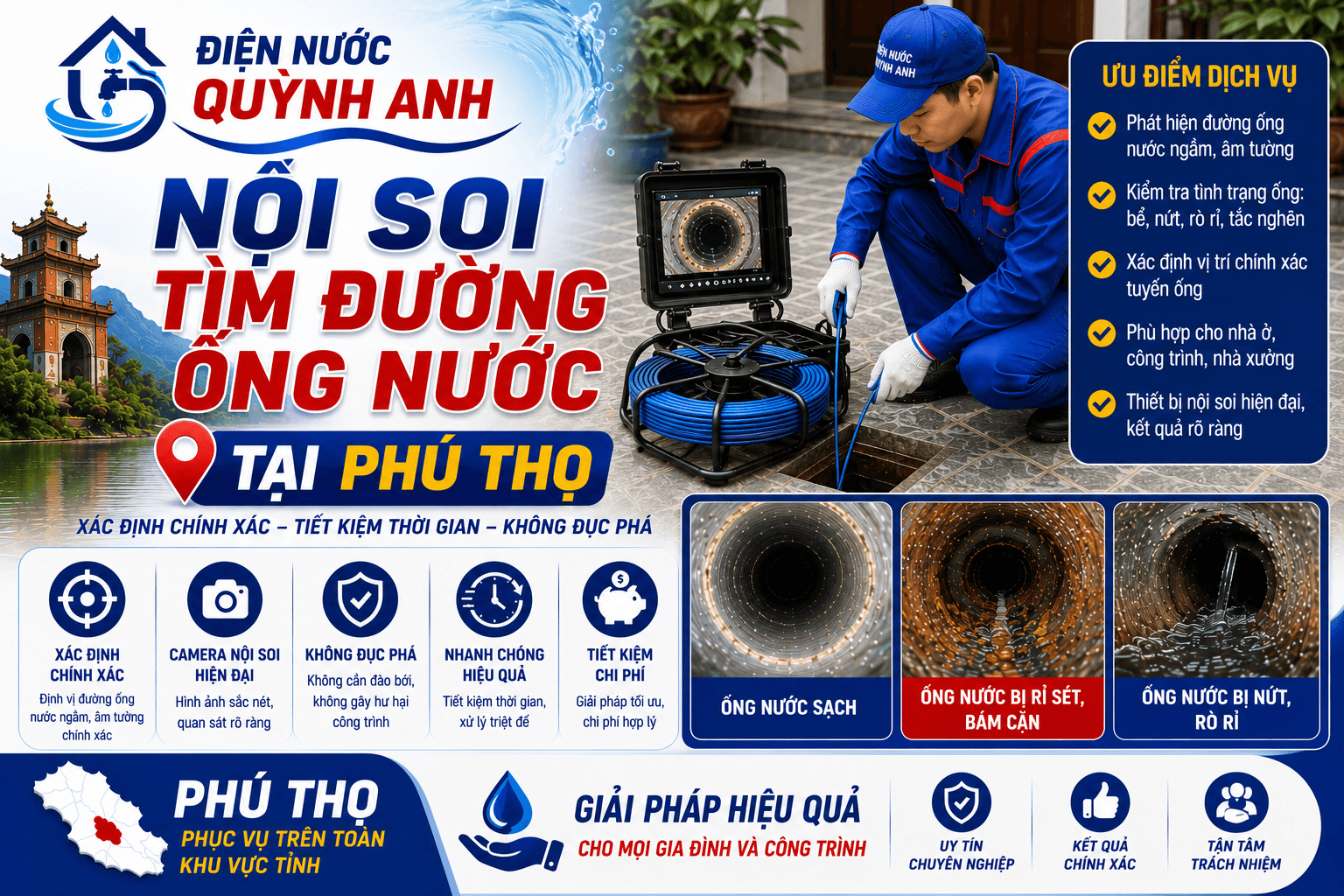 Nội Soi Tìm Đường Ống Nước Phú Thọ