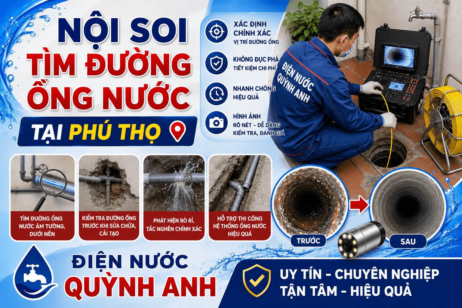 Nội Soi Tìm Đường Ống Nước Tại Phú Thọ