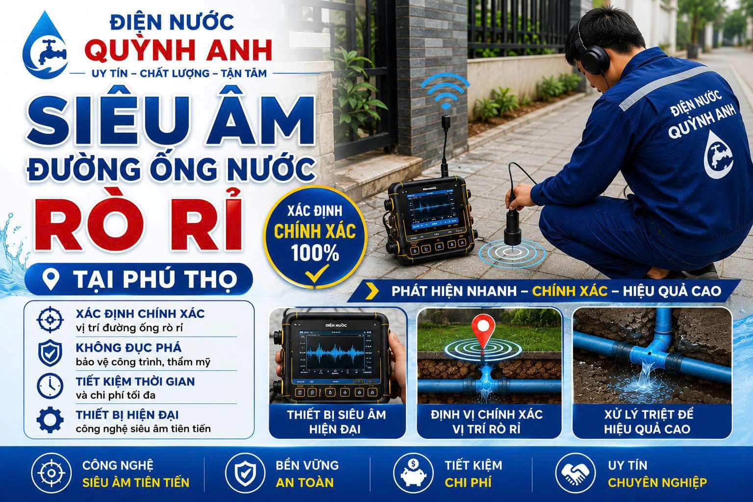 Siêu Âm Đường Ống Nước Rò Rỉ ở Phú Thọ