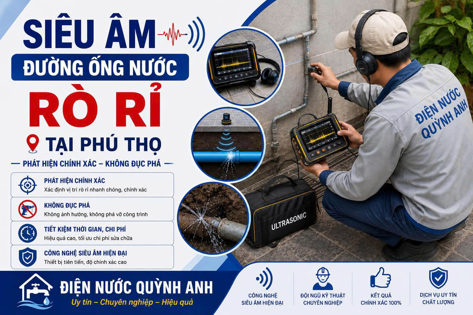Siêu Âm Đường Ống Nước Rò Rỉ ở Tại Phú Thọ