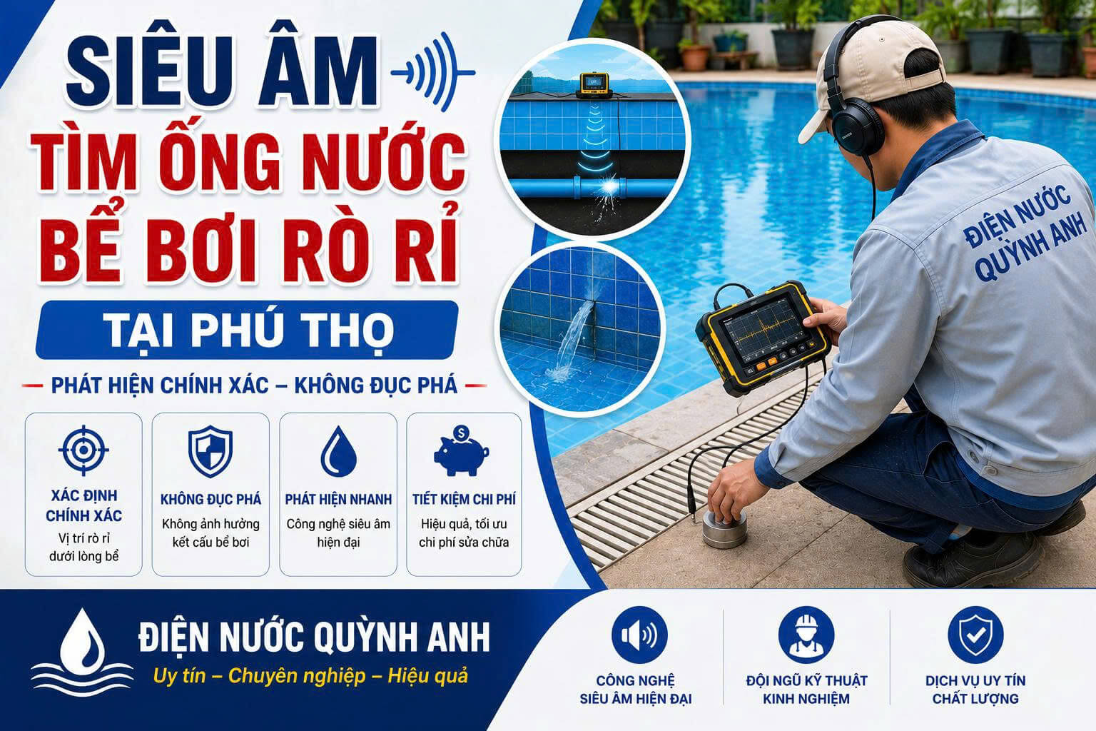 Siêu Âm Tìm Ống Nước Bể Bơi Rò Rỉ ở Tại Phú Thọ