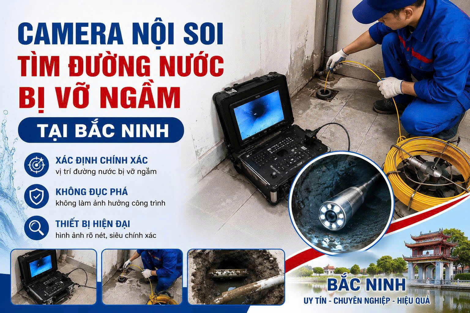 Camera Nội Soi Tìm Đường Nước Bị Vỡ Ngầm Bắc Ninh