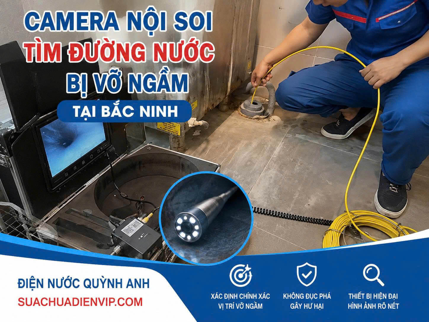 Camera Nội Soi Tìm Đường Nước Bị Vỡ Ngầm ở Bắc Ninh