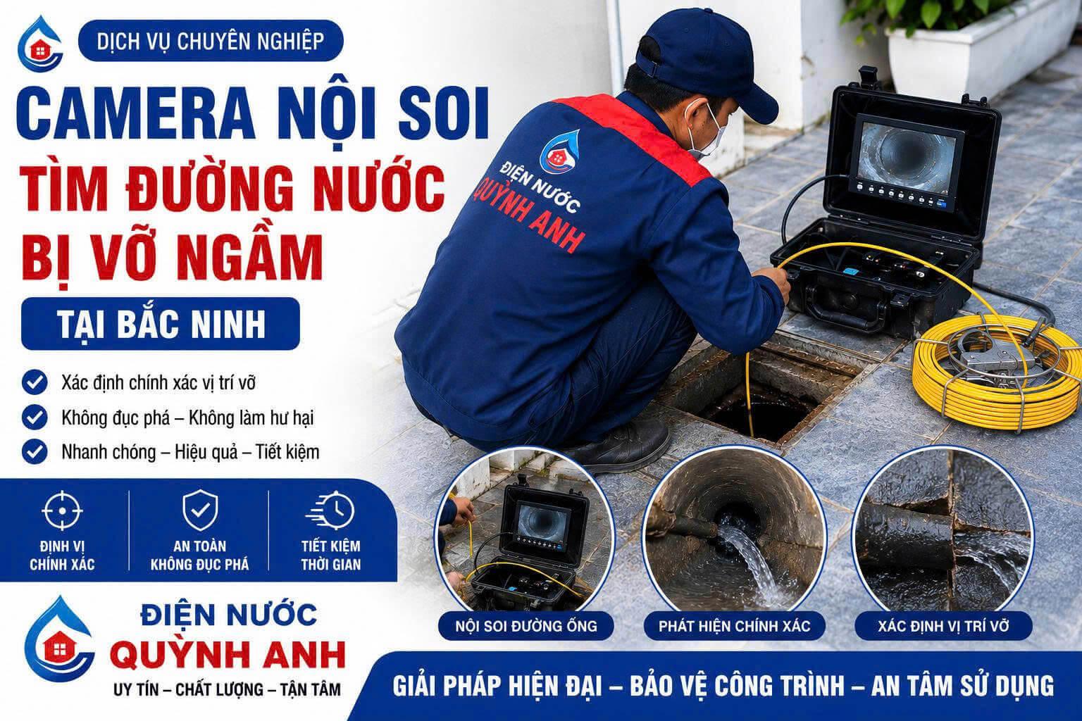 Camera Nội Soi Tìm Đường Nước Bị Vỡ Ngầm ở Tại Bắc Ninh